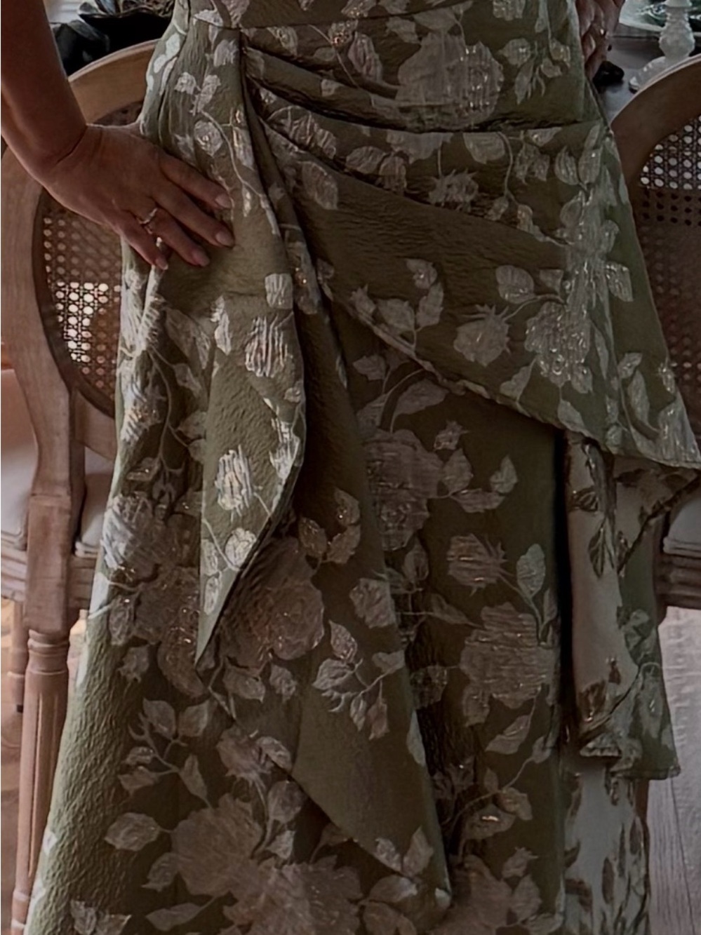 Olive Floral Asymmetrical Ruffle Skirt